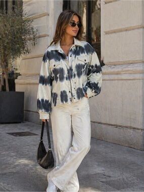Versona Jacket Tie Dye Gray Blue Knit Button Down Long Sleeve